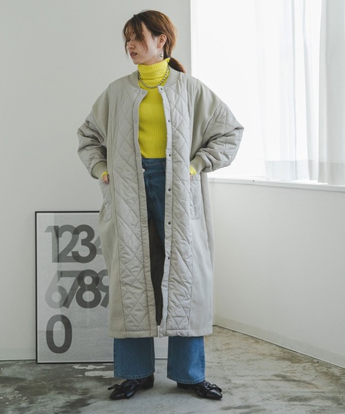 bohmal（ボマール）の「異素材キルティング×フェイクウールロングコート（その他アウター・レディース・グレー/ベージュ・LARGE/MEDIUM）」の14枚目の写真