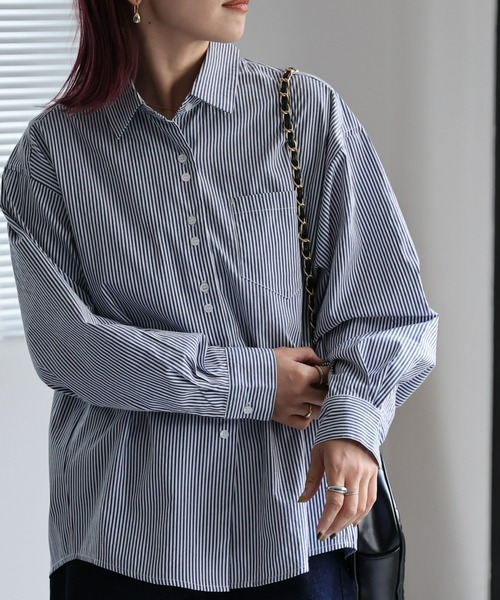 ap retro(アプレトロ)の「ダブルボタンデザインシャツ(シャツ/ブラウス・レディース・ブラック/オフホワイト/ブルー/ネイビー・FREE)」の1枚目の写真