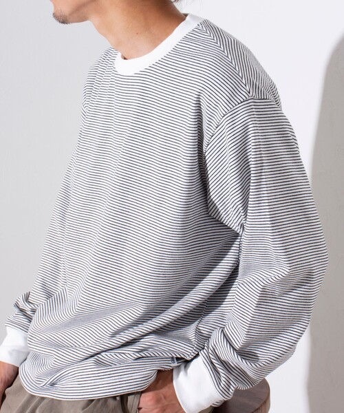 GLOSTER(グロスター)の「【GLOSTER/グロスター】ドロストリンガーボーダーロンT 長袖Tシャツ(Tシャツ/カットソー・メンズ・ブルー/ホワイト/ブラック・S/M/L)」の2枚目の写真