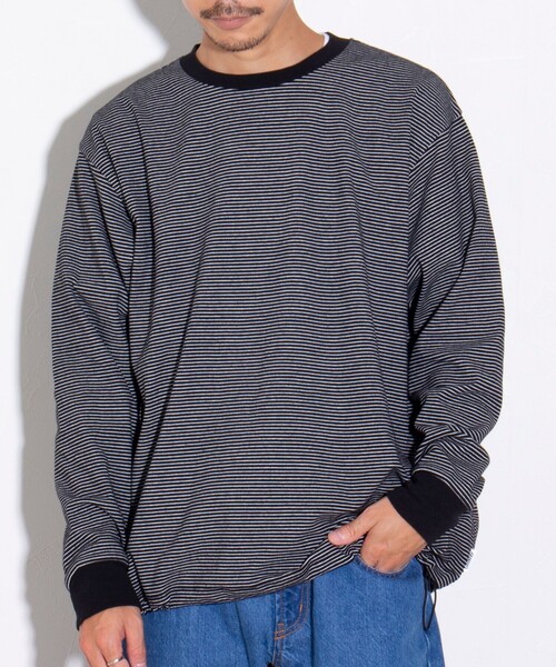 GLOSTER(グロスター)の「【GLOSTER/グロスター】ドロストリンガーボーダーロンT 長袖Tシャツ(Tシャツ/カットソー・メンズ・ブルー/ホワイト/ブラック・S/M/L)」の1枚目の写真