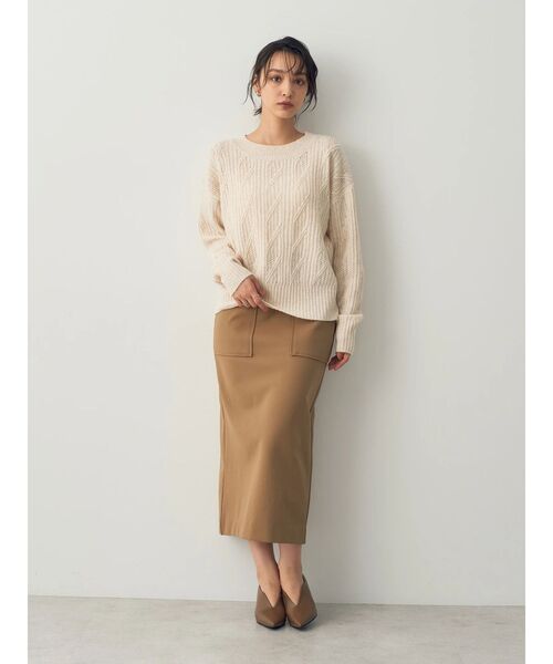 YECCA VECCA（イェッカヴェッカ）の「ダイヤ柄ケーブル編みニット（ニット/セーター・レディース・パープル/グレー/アイボリー・FREE）」の10枚目の写真