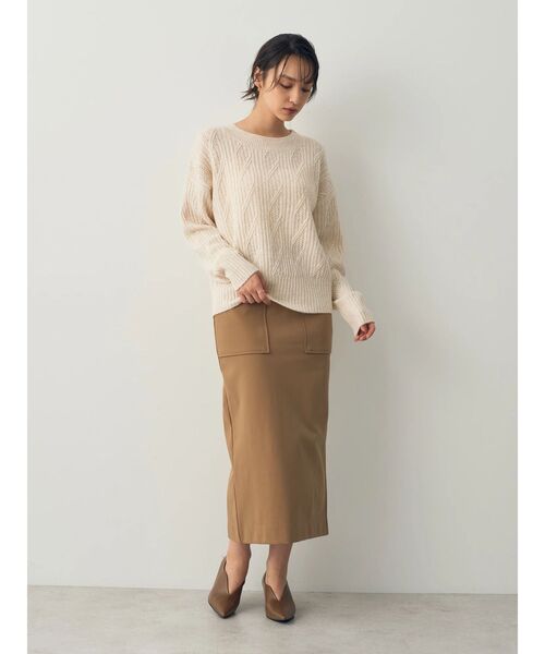 YECCA VECCA（イェッカヴェッカ）の「ダイヤ柄ケーブル編みニット（ニット/セーター・レディース・パープル/グレー/アイボリー・FREE）」の11枚目の写真