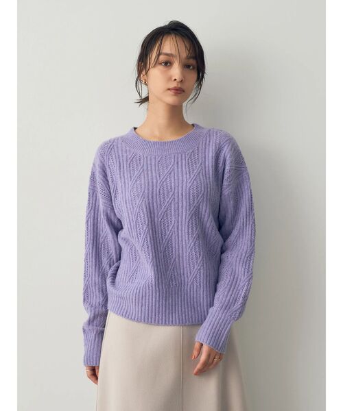 YECCA VECCA（イェッカヴェッカ）の「ダイヤ柄ケーブル編みニット（ニット/セーター・レディース・パープル/グレー/アイボリー・FREE）」の14枚目の写真