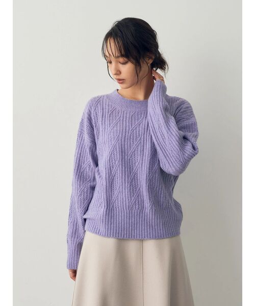 YECCA VECCA（イェッカヴェッカ）の「ダイヤ柄ケーブル編みニット（ニット/セーター・レディース・パープル/グレー/アイボリー・FREE）」の15枚目の写真