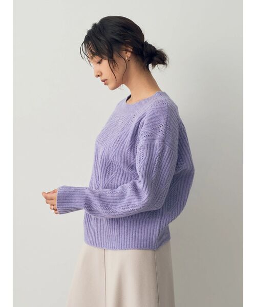 YECCA VECCA（イェッカヴェッカ）の「ダイヤ柄ケーブル編みニット（ニット/セーター・レディース・パープル/グレー/アイボリー・FREE）」の16枚目の写真