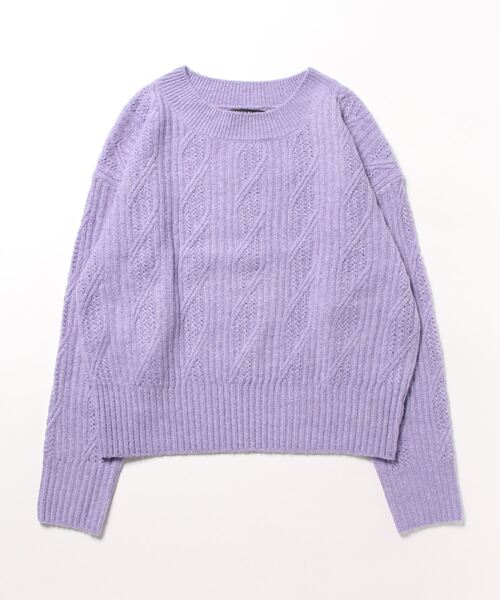 YECCA VECCA（イェッカヴェッカ）の「ダイヤ柄ケーブル編みニット（ニット/セーター・レディース・パープル/グレー/アイボリー・FREE）」の4枚目の写真