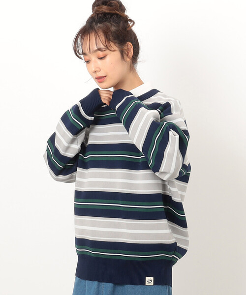 ONIGIRI(オニギリ)の「ボーダーニット プルオーバー(ニット/セーター・レディース・ネイビー/ベージュ・FREE)」の2枚目の写真