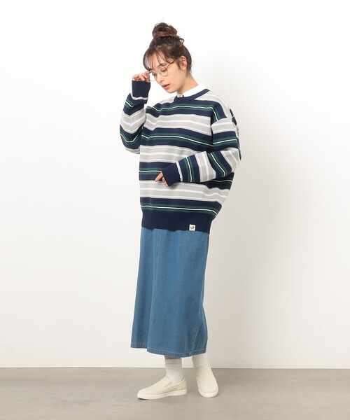 ONIGIRI(オニギリ)の「ボーダーニット プルオーバー(ニット/セーター・レディース・ネイビー/ベージュ・FREE)」の3枚目の写真