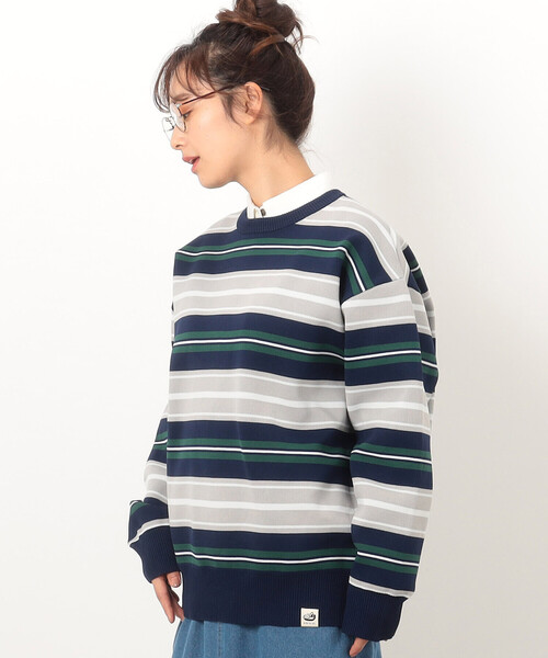 ONIGIRI(オニギリ)の「ボーダーニット プルオーバー(ニット/セーター・レディース・ネイビー/ベージュ・FREE)」の5枚目の写真