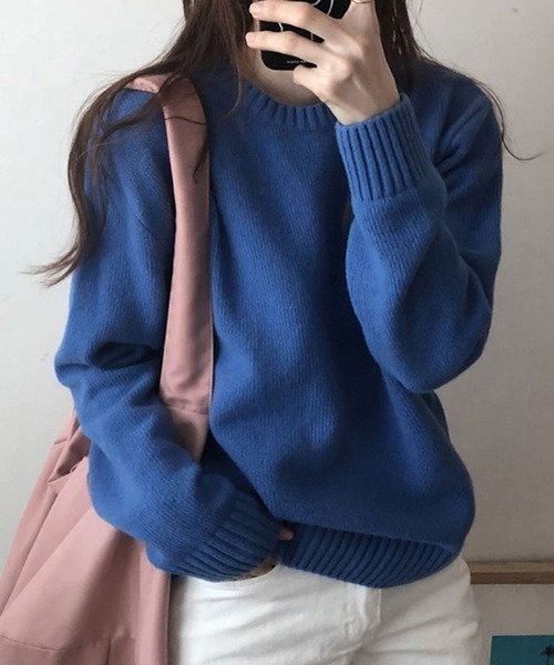 Doula Doula(ドゥーラドゥーラ)の「クルーネックニット(ニット/セーター・レディース・ブルー/グリーン/ブラック/ピンク/ベージュ/オレンジ/ホワイト・FREE)」の5枚目の写真