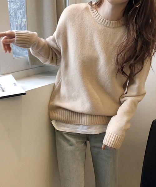 Doula Doula(ドゥーラドゥーラ)の「クルーネックニット(ニット/セーター・レディース・ブルー/グリーン/ブラック/ピンク/ベージュ/オレンジ/ホワイト・FREE)」の16枚目の写真