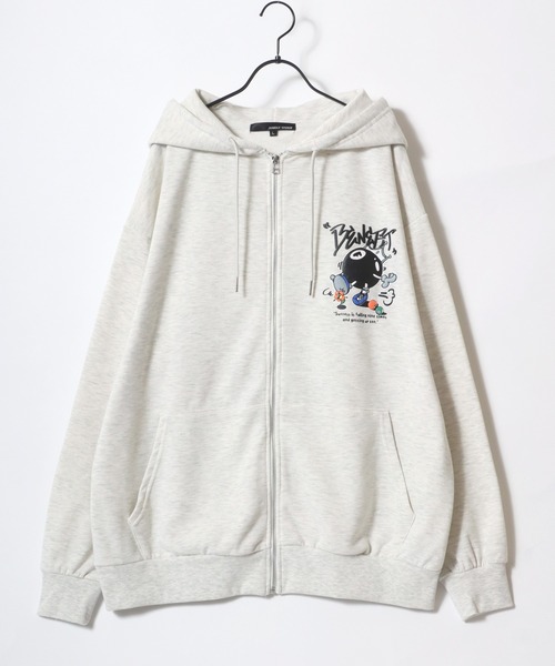SITRY(シトリー)の「Foam Print Sweat Hoodie/発泡バックプリント オーバーサイズ 裏毛 スウェット フーディー フルジップパーカー(パーカー・メンズ・ブラック/アッシュグレー・M/L)」の5枚目の写真