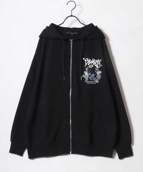 SITRY(シトリー)の「Foam Print Sweat Hoodie/発泡バックプリント オーバーサイズ 裏毛 スウェット フーディー フルジップパーカー(パーカー・メンズ・ブラック/アッシュグレー・M/L)」の3枚目の写真