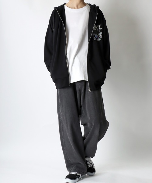 SITRY(シトリー)の「Foam Print Sweat Hoodie/発泡バックプリント オーバーサイズ 裏毛 スウェット フーディー フルジップパーカー(パーカー・メンズ・ブラック/アッシュグレー・M/L)」の16枚目の写真