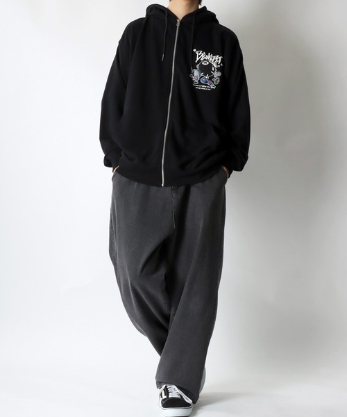 SITRY(シトリー)の「Foam Print Sweat Hoodie/発泡バックプリント オーバーサイズ 裏毛 スウェット フーディー フルジップパーカー(パーカー・メンズ・ブラック/アッシュグレー・M/L)」の17枚目の写真