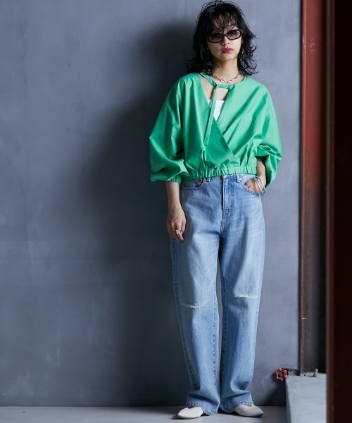 GEVS.(ジェイヴィス)の「<大きいサイズ> クロップド丈デザインブラウス GEVS.(シャツ/ブラウス・レディース・ブラック/グリーン・3L/4L/5L/L/LL)」の14枚目の写真
