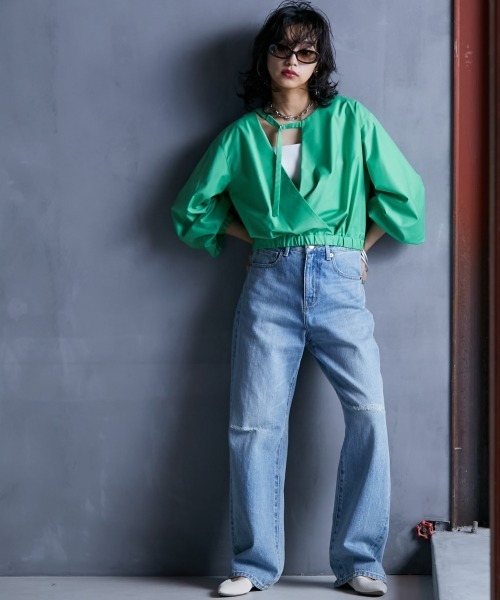 GEVS.(ジェイヴィス)の「<大きいサイズ> クロップド丈デザインブラウス GEVS.(シャツ/ブラウス・レディース・ブラック/グリーン・3L/4L/5L/L/LL)」の8枚目の写真