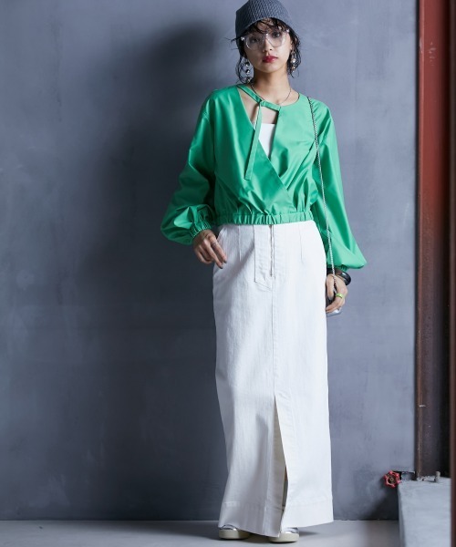 GEVS.(ジェイヴィス)の「<大きいサイズ> クロップド丈デザインブラウス GEVS.(シャツ/ブラウス・レディース・ブラック/グリーン・3L/4L/5L/L/LL)」の10枚目の写真