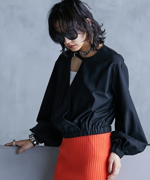 GEVS.(ジェイヴィス)の「<大きいサイズ> クロップド丈デザインブラウス GEVS.(シャツ/ブラウス・レディース・ブラック/グリーン・3L/4L/5L/L/LL)」の7枚目の写真