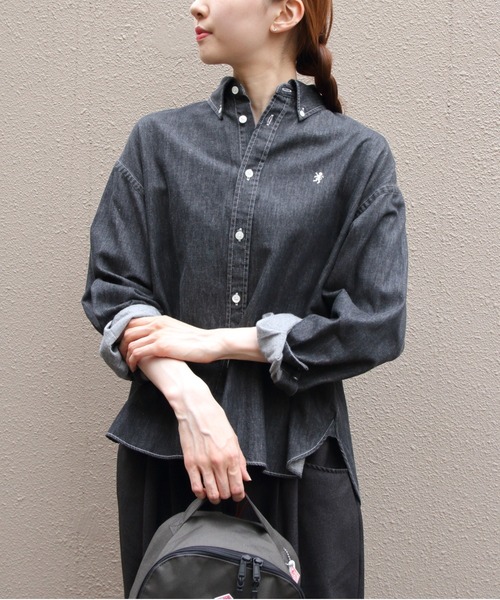 GYMPHLEX(ジムフレックス)の「GYMPHLEX/ジムフレックス ショートデニム ボタンダウンシャツ SHORT DENIM B.D. SHIRT GY-B0198 SDM(シャツ/ブラウス・レディース・ライトインディゴブルー/インディゴブルー/ブラック・14)」の1枚目の写真