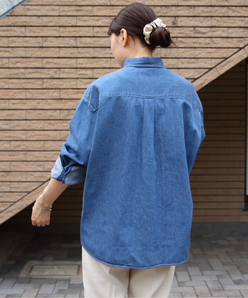 GYMPHLEX（ジムフレックス）の「GYMPHLEX/ジムフレックス　ショートデニム ボタンダウンシャツ　SHORT DENIM B.D. SHIRT　GY-B0198 SDM（シャツ/ブラウス・レディース・ライトインディゴブルー/インディゴブルー・14）」の8枚目の写真