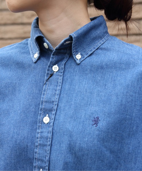 GYMPHLEX（ジムフレックス）の「GYMPHLEX/ジムフレックス　ショートデニム ボタンダウンシャツ　SHORT DENIM B.D. SHIRT　GY-B0198 SDM（シャツ/ブラウス・レディース・ライトインディゴブルー/インディゴブルー・14）」の13枚目の写真
