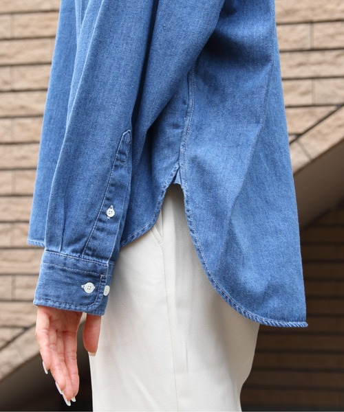 GYMPHLEX（ジムフレックス）の「GYMPHLEX/ジムフレックス　ショートデニム ボタンダウンシャツ　SHORT DENIM B.D. SHIRT　GY-B0198 SDM（シャツ/ブラウス・レディース・ライトインディゴブルー/インディゴブルー・14）」の14枚目の写真