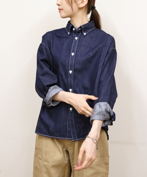 GYMPHLEX（ジムフレックス）の「GYMPHLEX/ジムフレックス　ショートデニム ボタンダウンシャツ　SHORT DENIM B.D. SHIRT　GY-B0198 SDM（シャツ/ブラウス・レディース・ライトインディゴブルー/インディゴブルー・14）」の21枚目の写真