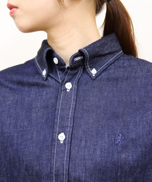 ショートデニムシャツ GYMPHLEX/ジムフレックス ショートデニム ボタンダウンシャツ