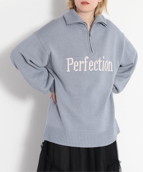セール】ハーフジップ コットンジャガードロゴニット（ニット/セーター