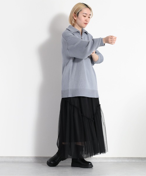 cepo(セポ)の「ハーフジップ コットンジャガードロゴニット(ニット/セーター・レディース・ミント/オフホワイト/グレイッシュブルー・M)」の18枚目の写真