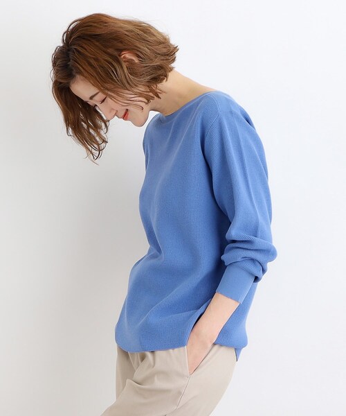 grove（グローブ）の「◆ハイツイストコットン混ボートネックプルオーバー（ニット/セーター・レディース・オフホワイト/ブルー/ホワイト系5・01/02/03/04/05）」の5枚目の写真