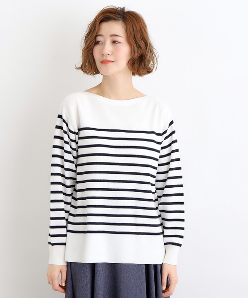 grove（グローブ）の「◆ハイツイストコットン混ボートネックプルオーバー（ニット/セーター・レディース・オフホワイト/ブルー/ホワイト系5・01/02/03/04/05）」の14枚目の写真