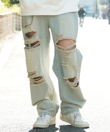 1111clothing | 【unisex】ワイドバギー クラッシュデニムパンツ / Wide baggy crushed denim pants / デニム ワイドパンツ ダメージ(デニムパンツ)