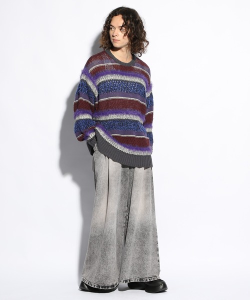 HARE（ハレ）の「MIXヤーンボーダーニット(HARE)（ニット/セーター・メンズ・ブラック/パープル・FREE）」の6枚目の写真