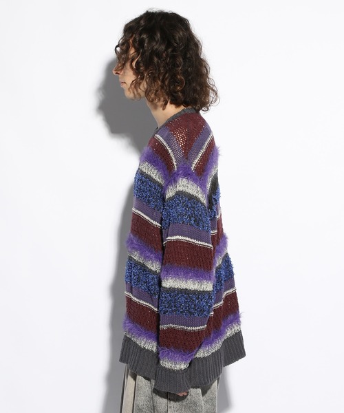 HARE（ハレ）の「MIXヤーンボーダーニット(HARE)（ニット/セーター・メンズ・ブラック/パープル・FREE）」の9枚目の写真