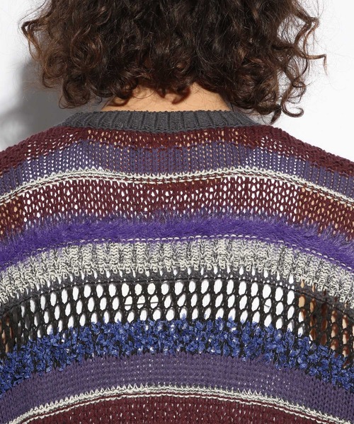 HARE（ハレ）の「MIXヤーンボーダーニット(HARE)（ニット/セーター・メンズ・ブラック/パープル・FREE）」の11枚目の写真