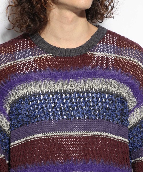 HARE（ハレ）の「MIXヤーンボーダーニット(HARE)（ニット/セーター・メンズ・ブラック/パープル・FREE）」の12枚目の写真