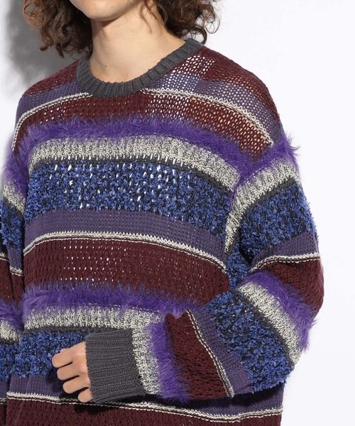 HARE（ハレ）の「MIXヤーンボーダーニット(HARE)（ニット/セーター・メンズ・ブラック/パープル・FREE）」の13枚目の写真