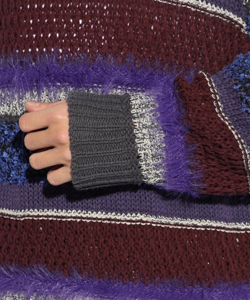 HARE（ハレ）の「MIXヤーンボーダーニット(HARE)（ニット/セーター・メンズ・ブラック/パープル・FREE）」の14枚目の写真