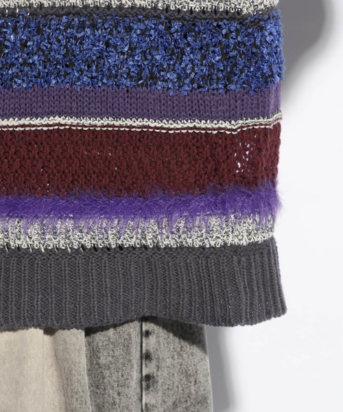 HARE（ハレ）の「MIXヤーンボーダーニット(HARE)（ニット/セーター・メンズ・ブラック/パープル・FREE）」の15枚目の写真