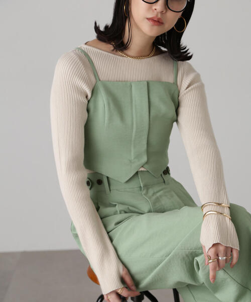 FREE'S MART(フリーズマート)の「気流染めフロントジップビスチェ(ベスト・レディース・ライトグリーン/グレー/ベージュ/ホワイト・FREE)」の4枚目の写真