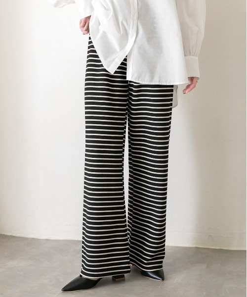 ad thie（アドティエ）の「リラックス ボーダーパンツ（その他パンツ・レディース・ブラック/アイボリー・FREE）」の4枚目の写真