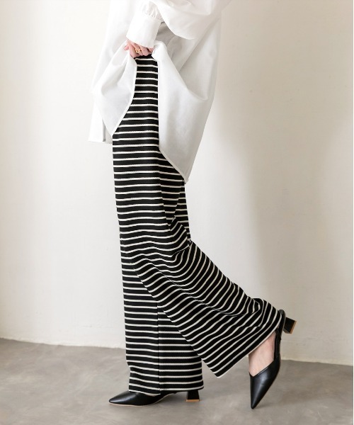 ad thie（アドティエ）の「リラックス ボーダーパンツ（その他パンツ・レディース・ブラック/アイボリー・FREE）」の6枚目の写真