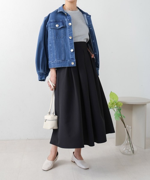 Bou Jeloud（ブージュルード）の「ソフトグログランタックフレアスカート（スカート・レディース・ブラック/ラベンダー・38）」の14枚目の写真