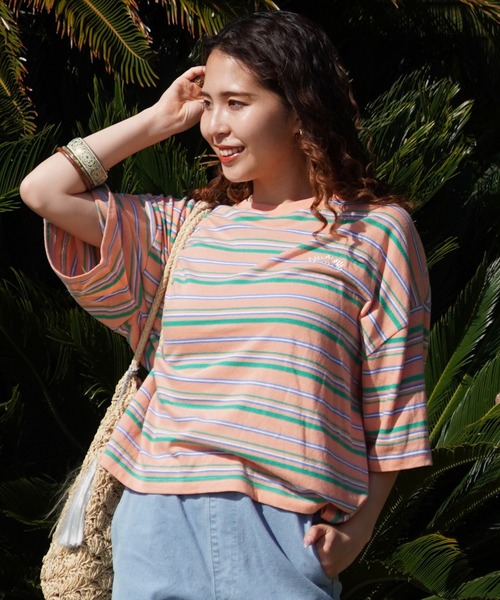 BILLABONG(ビラボン)の「BILLABONG/ビラボン クロップド丈 ボーダーTシャツ BE01C-205(Tシャツ/カットソー・レディース・ブルー系その他2/ブルー系その他/オレンジ系その他・M)」の1枚目の写真