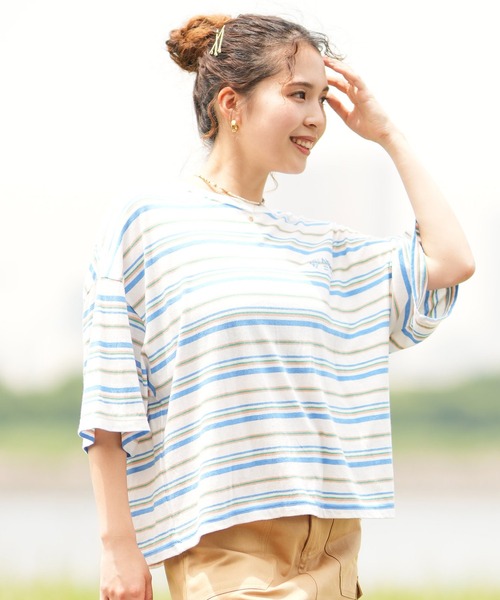 BILLABONG(ビラボン)の「BILLABONG/ビラボン クロップド丈 ボーダーTシャツ BE01C-205(Tシャツ/カットソー・レディース・ブルー系その他2/ブルー系その他/オレンジ系その他・M)」の3枚目の写真