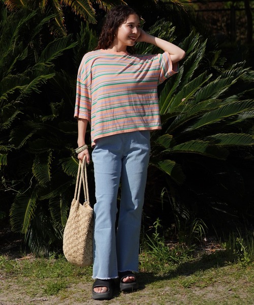 BILLABONG(ビラボン)の「BILLABONG/ビラボン クロップド丈 ボーダーTシャツ BE01C-205(Tシャツ/カットソー・レディース・ブルー系その他2/ブルー系その他/オレンジ系その他・M)」の8枚目の写真