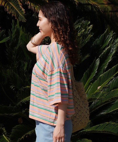 BILLABONG(ビラボン)の「BILLABONG/ビラボン クロップド丈 ボーダーTシャツ BE01C-205(Tシャツ/カットソー・レディース・ブルー系その他2/ブルー系その他/オレンジ系その他・M)」の6枚目の写真