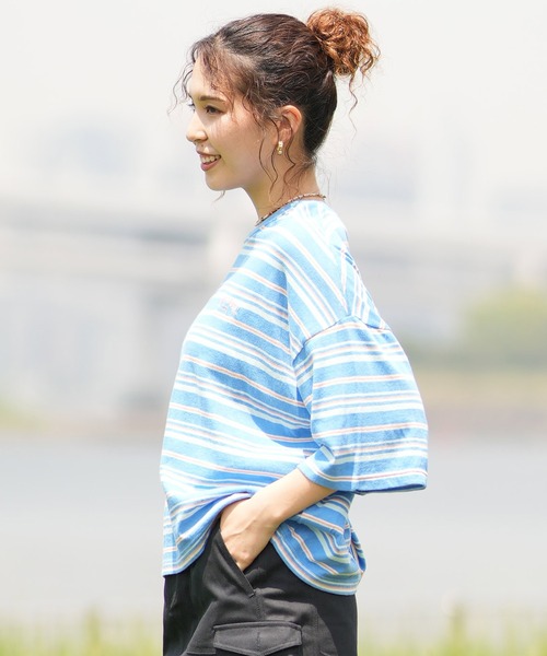 BILLABONG(ビラボン)の「BILLABONG/ビラボン クロップド丈 ボーダーTシャツ BE01C-205(Tシャツ/カットソー・レディース・ブルー系その他2/ブルー系その他/オレンジ系その他・M)」の17枚目の写真
